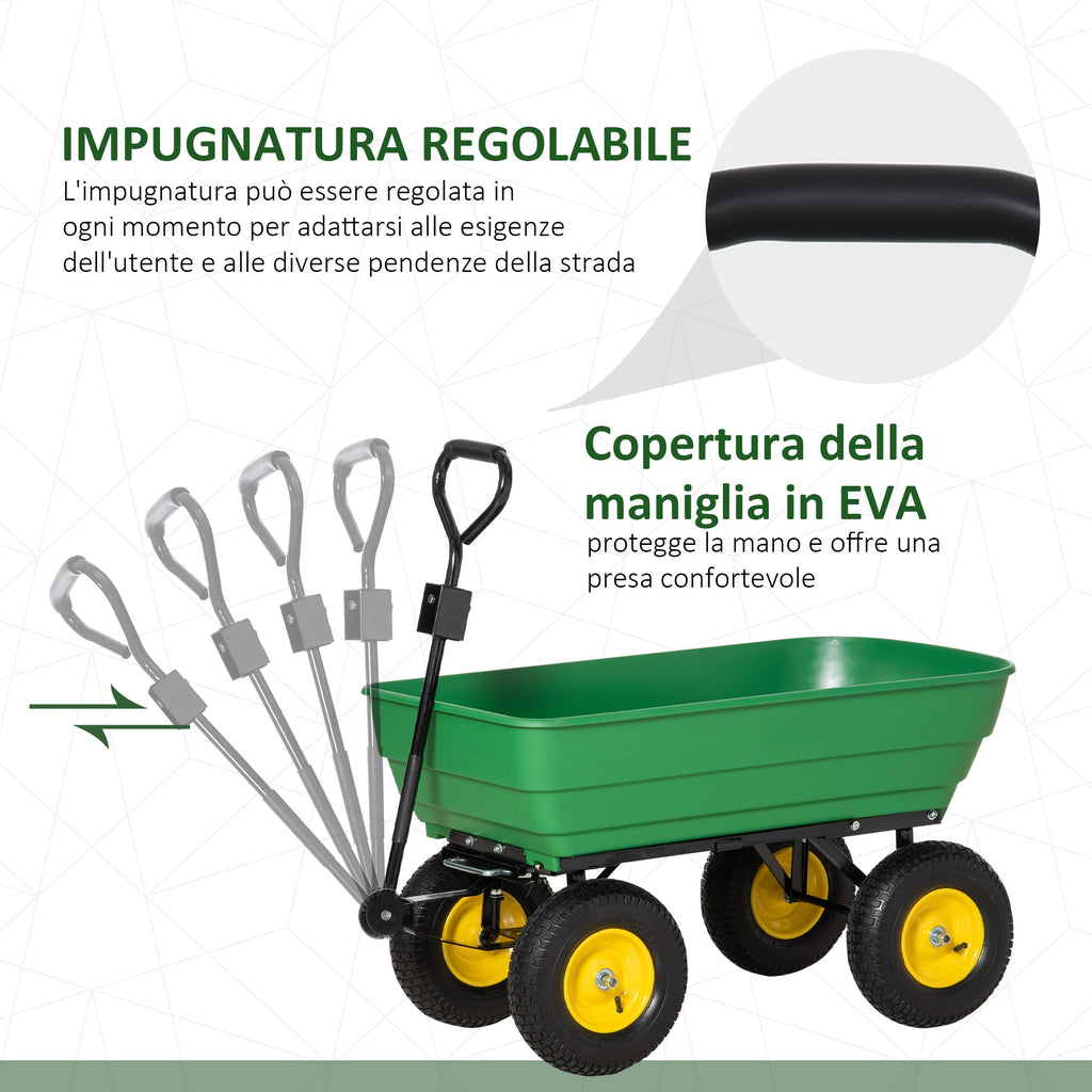 Easycomfort Carrello da Giardino 125L in Acciaio e PP with Vasca ribaltabile e Maniglia, 118x58x102 cm, Verde