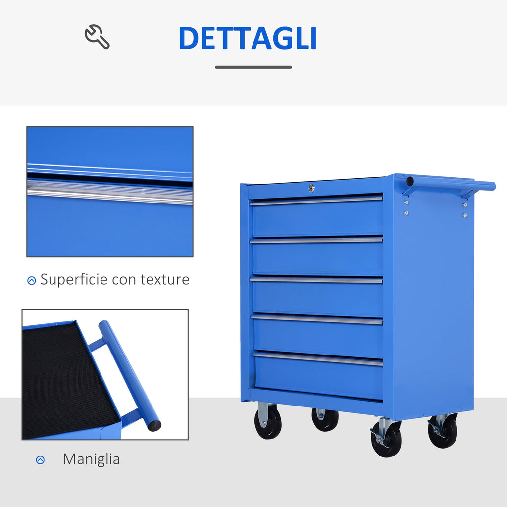 EASYCOMFORT Workshop Trolley with 5 Drawers for Work Tools 67.5x33x77cm