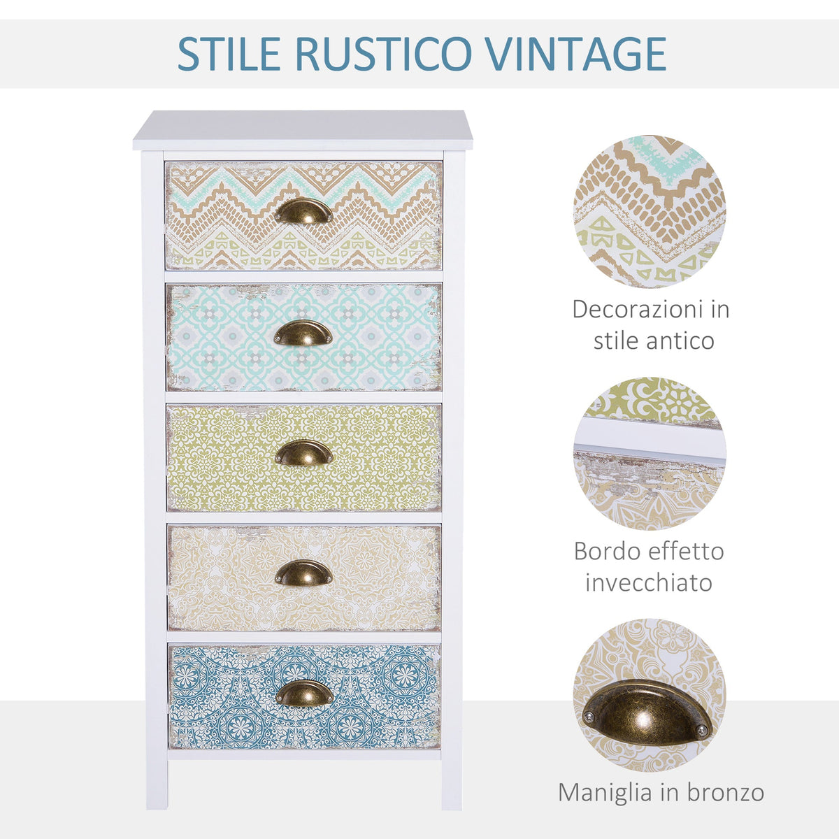 EasyComfort Vintage ladekast - 5 lades, 46×34×97.5 cm