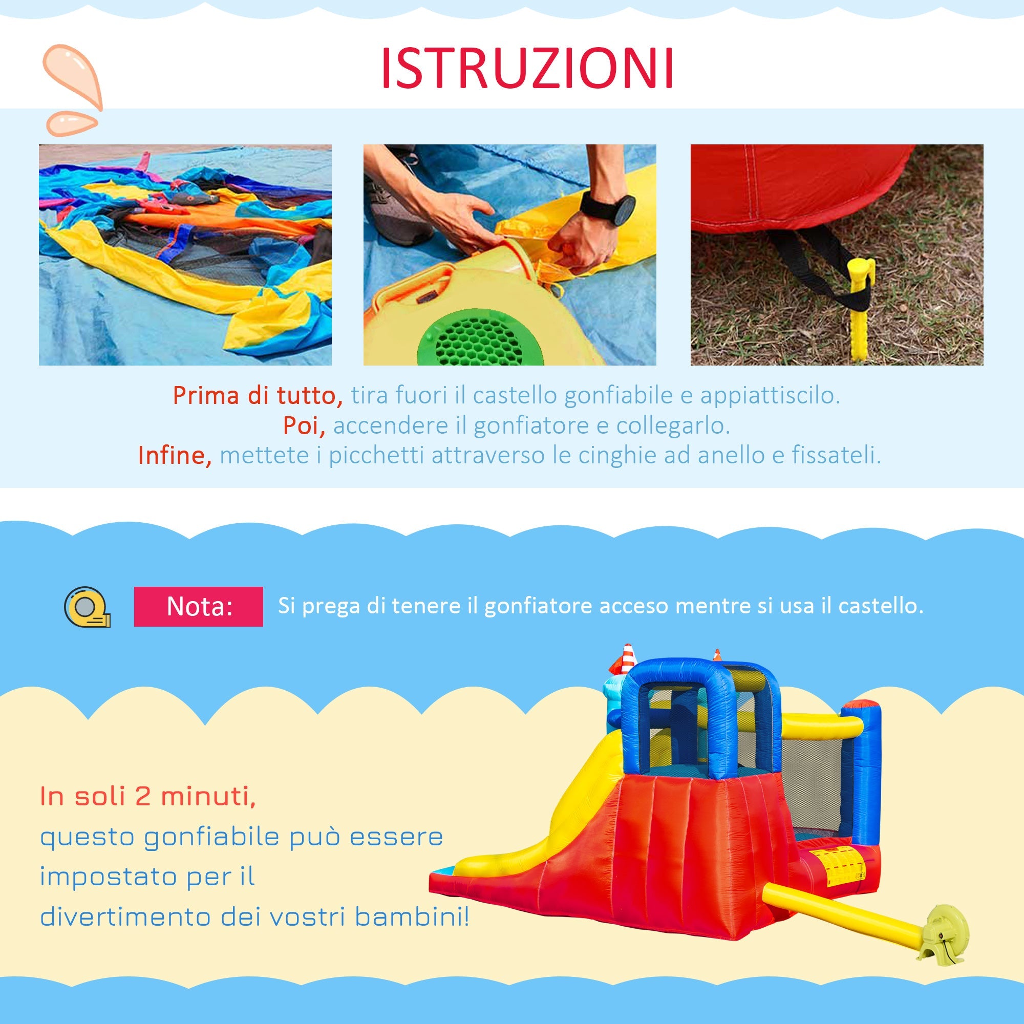 EASYCOMFORT Inflatable Castle 4 in 1 for Children 3-8 Years, Slide and Pool, 265x260x200cm