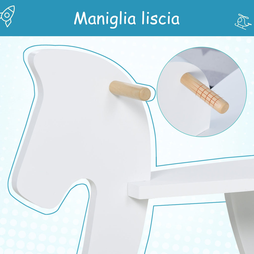 Easycomfort Cavallo a Dondolo Bambini da 1-3 Anni in Legno with Maniglie e Poggiapiedi, 68x26.5x48 cm, white