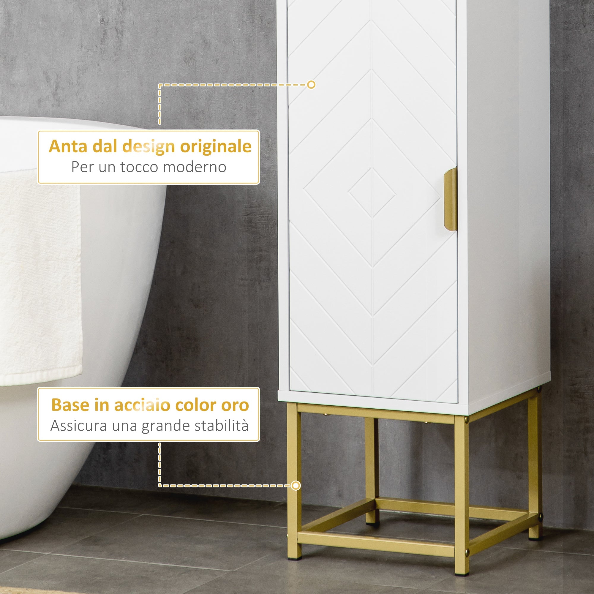 EasyComfort badkamerkolom met 2 kastjes en plank 30x30x170.7 cm wit/goud
