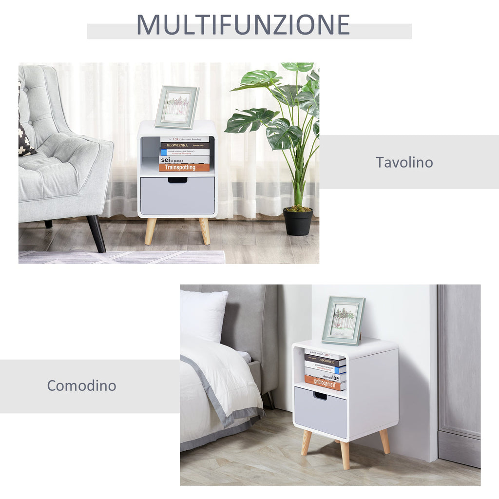 Easycomfort Comodino with Cassetto in MDF e Legno di Pino per Camera da Letto, Soggiorno e Bagno, 40x38x58 cm