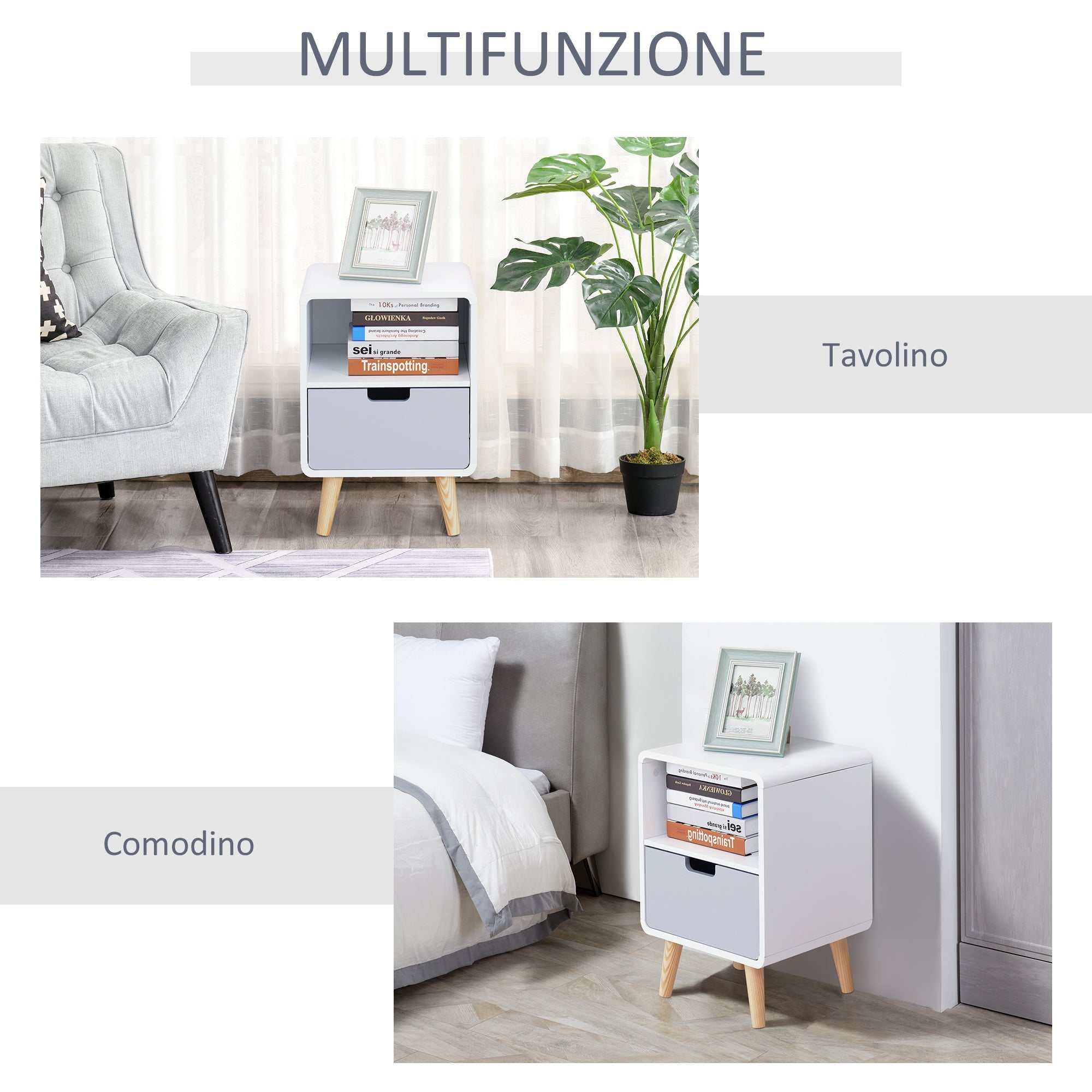 Easycomfort Comodino with Cassetto in MDF e Legno di Pino per Camera da Letto, Soggiorno e Bagno, 40x38x58 cm