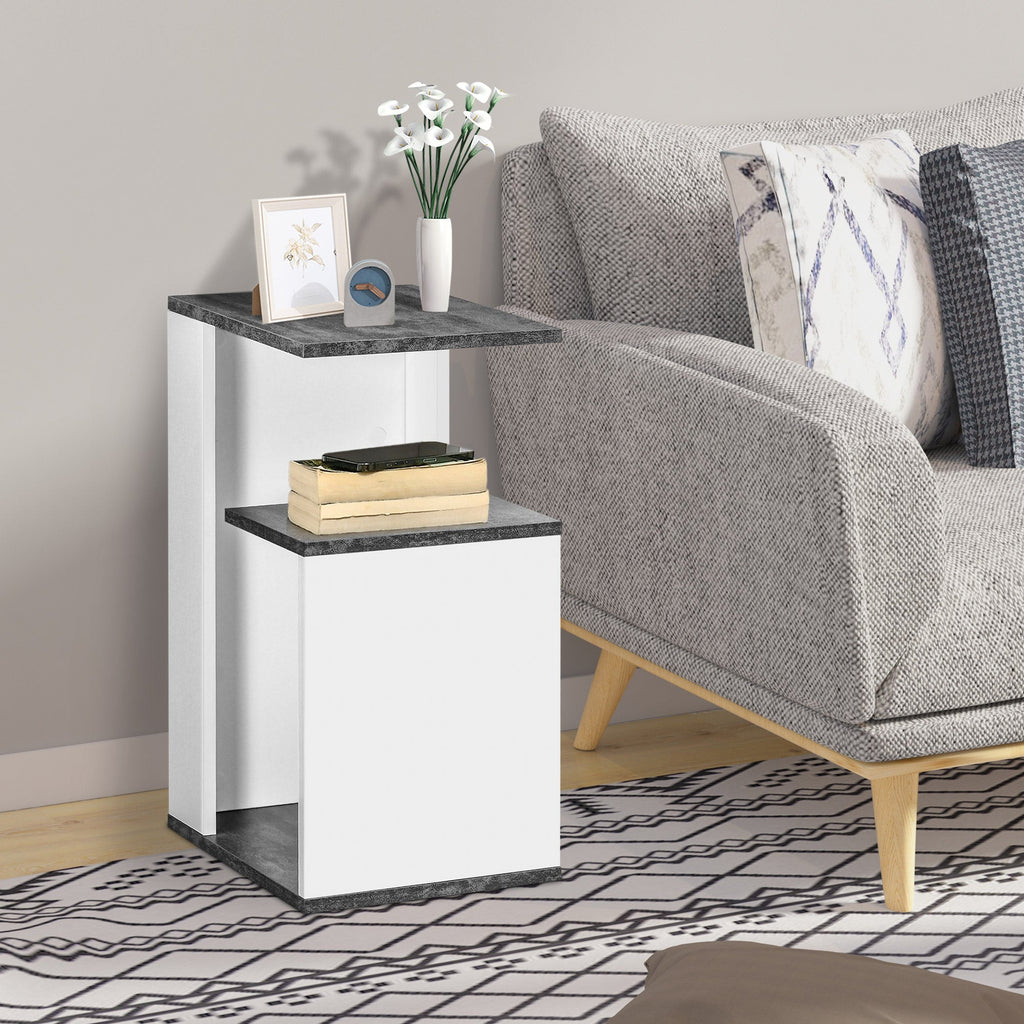 Easycomfort Comodino with Ripiano Aperto in Truciolato dal Design Irregolare, 35x29.5x60 cm, Grigio e white