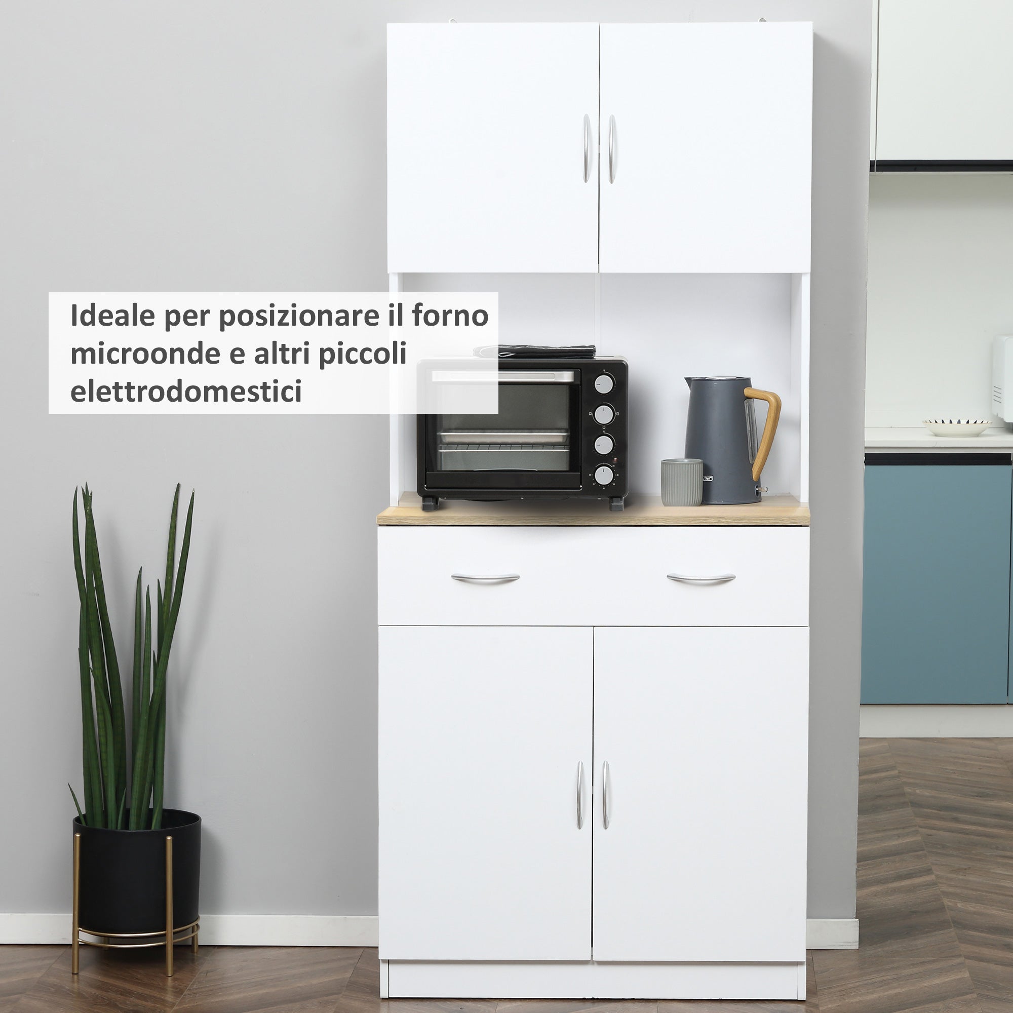 Easycomfort Credenza Cucina with Armadietti a 2 Ante e Cassetto in Legno, 80x40x180cm, white