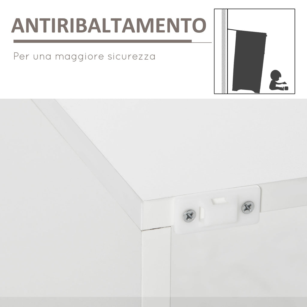 Easycomfort Credenza Moderna a Anta with Luci LED e Mensole in Vetro, Mobile Multiuso in Legno with Finitura Lucida, 97x35x83cm, white