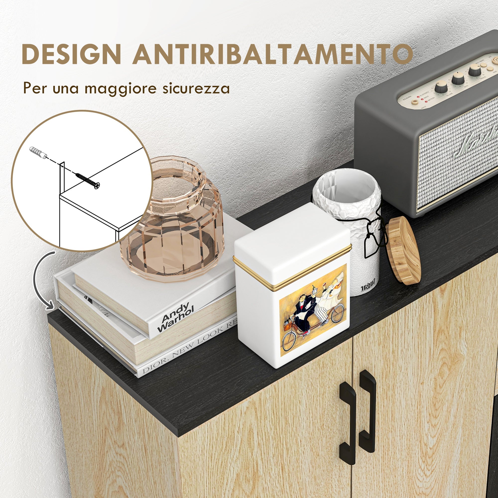 EasyComfort Credenza Moderna Dressoir 2 kasten & 2 lades 90x30x75.5 cm