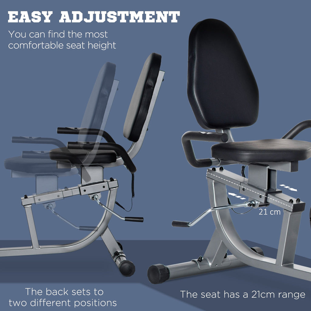 EASYCOMFORT Recumbent Horizontal Exercise Bike with 8 Resistance Levels, LCD Screen and Adjustable Seat, 122-137x62x103 cm