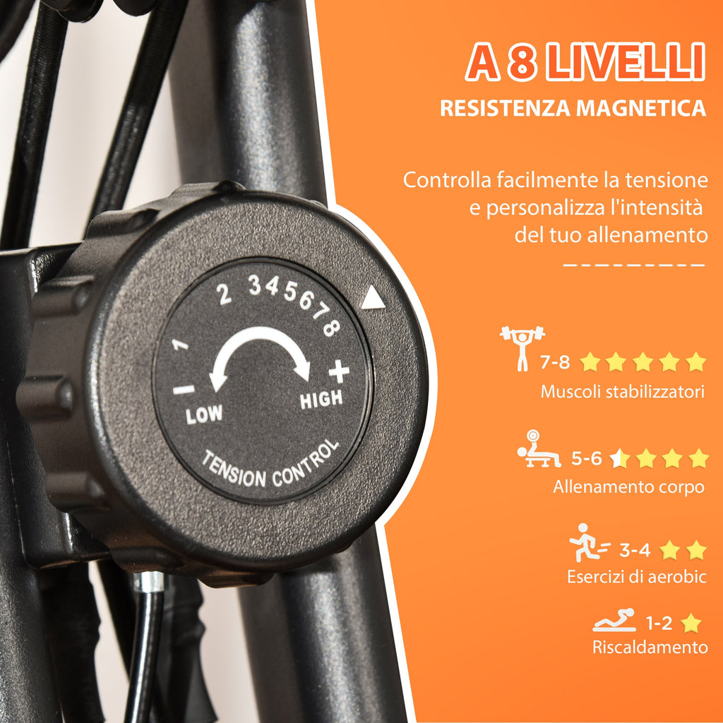 Easycomfort Cyclette Pieghevole 2 in 1, Resistenza Magnetica Regolabile 8 Livelli, Bici da Fitness with Sensore di Frequenza Cardiaca, Elastici per Braccia, Schermo LCD, Rosso