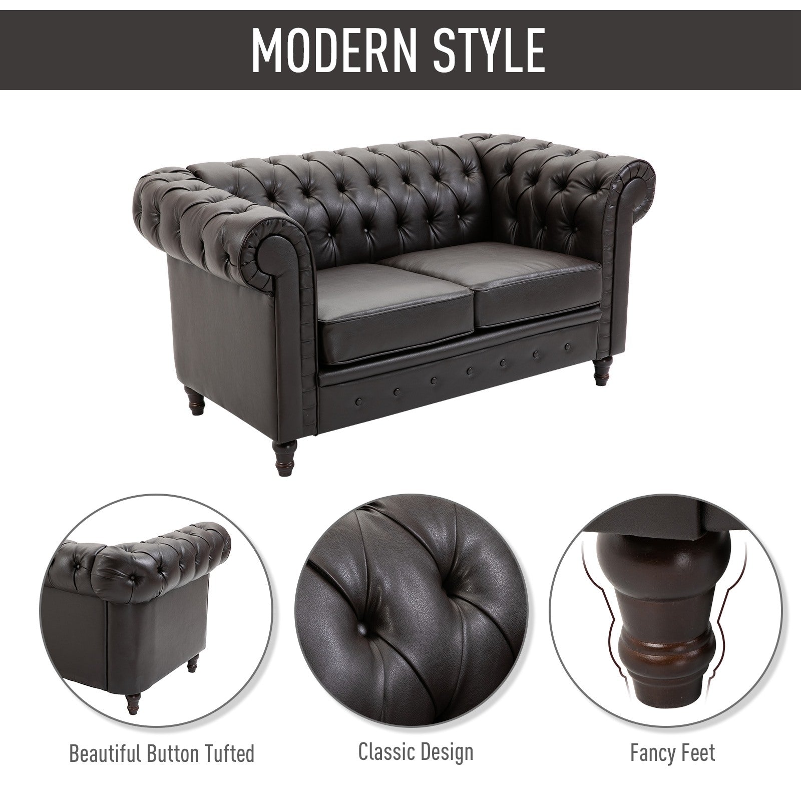 EasyComfort 2-zits Chesterfield-bank PU-leer, 160x84x80 cm