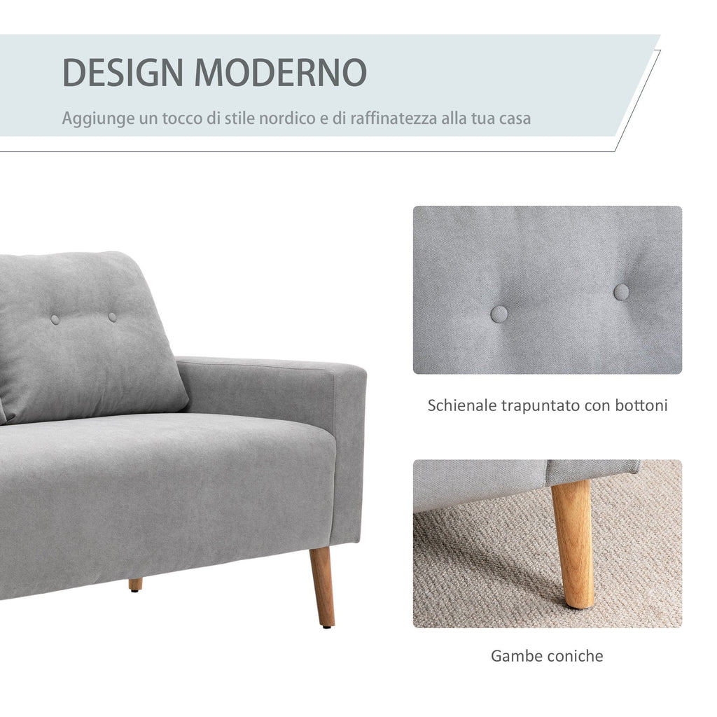 Easycomfort Divano 2 Posti Moderno in Stile Nordico with Schienale Trapuntato, in Poliestere e Legno, 145x76x88 cm, Grigio chiaro