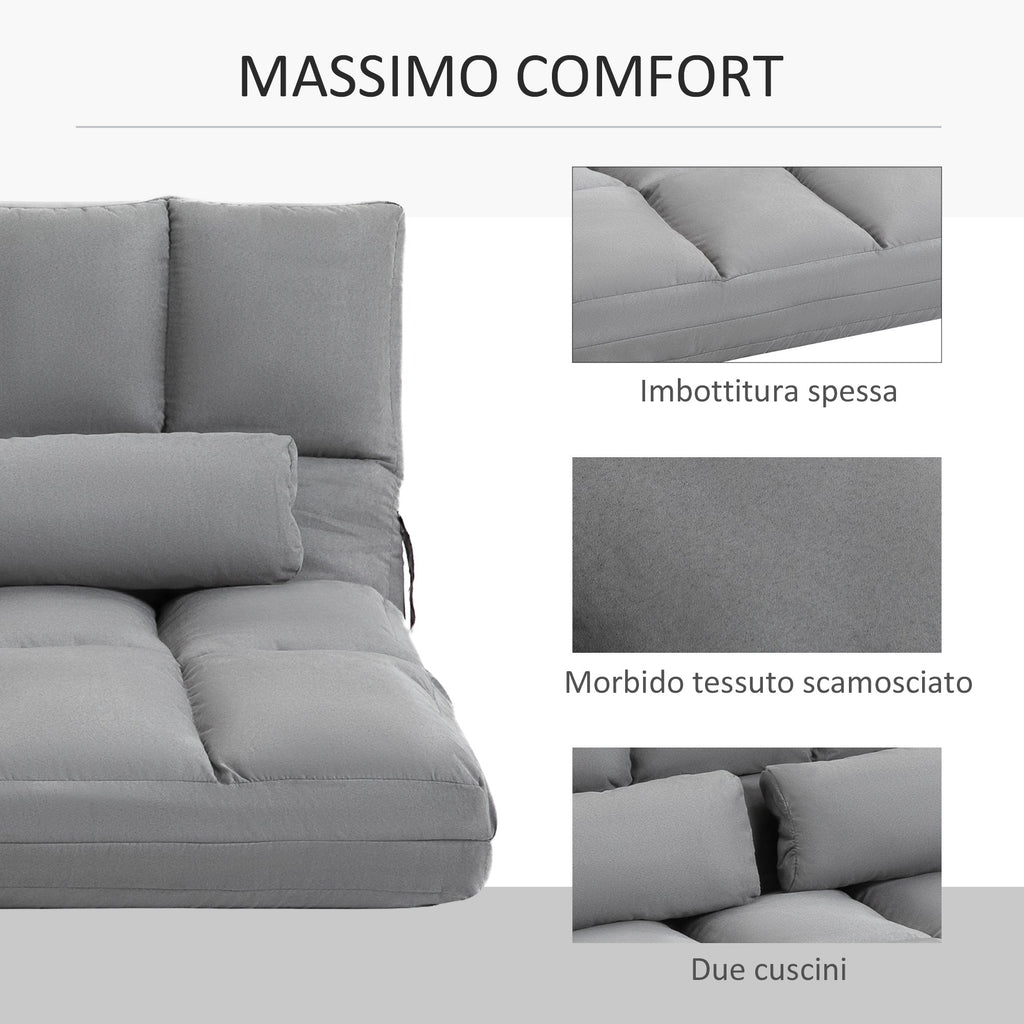Easycomfort Divano da Terra Pieghevole a Lettino, Schienale Reclinabile su 7 Livelli e Cuscini, Divano Moderno per TV, Giochi, Lettura, Yoga, Ufficio, 130x73x60 cm, Grigio Chiaro