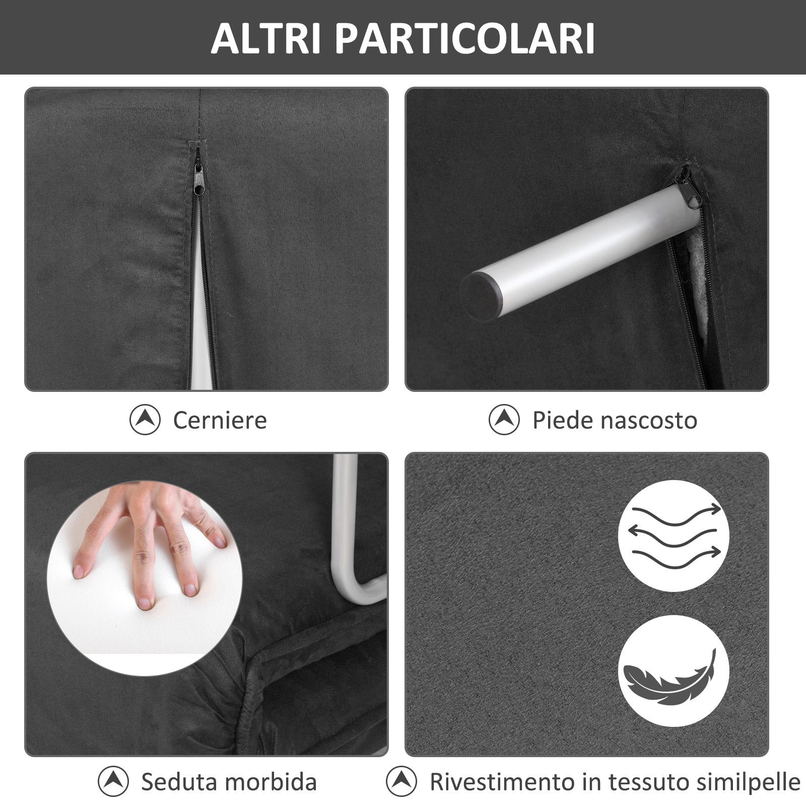Easycomfort Divano Letto 2 Posti in Similpelle e Acciaio with Seduta Regolabile in 5 Posizioni, 105x80x78 cm, Grigio