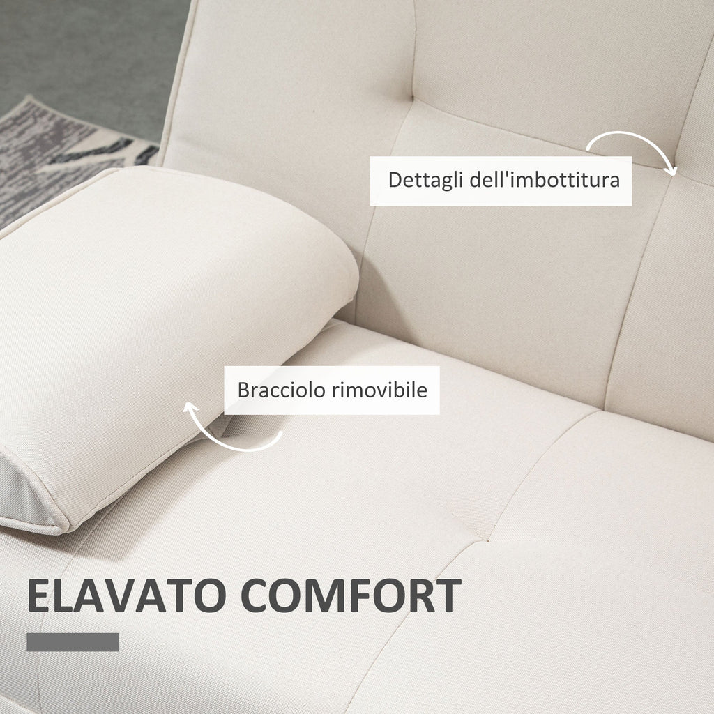 Easycomfort Divano Letto 3 Posti Reclinabile with Rivestimento Effetto Lino e Tavolino a Ribalta, Beige