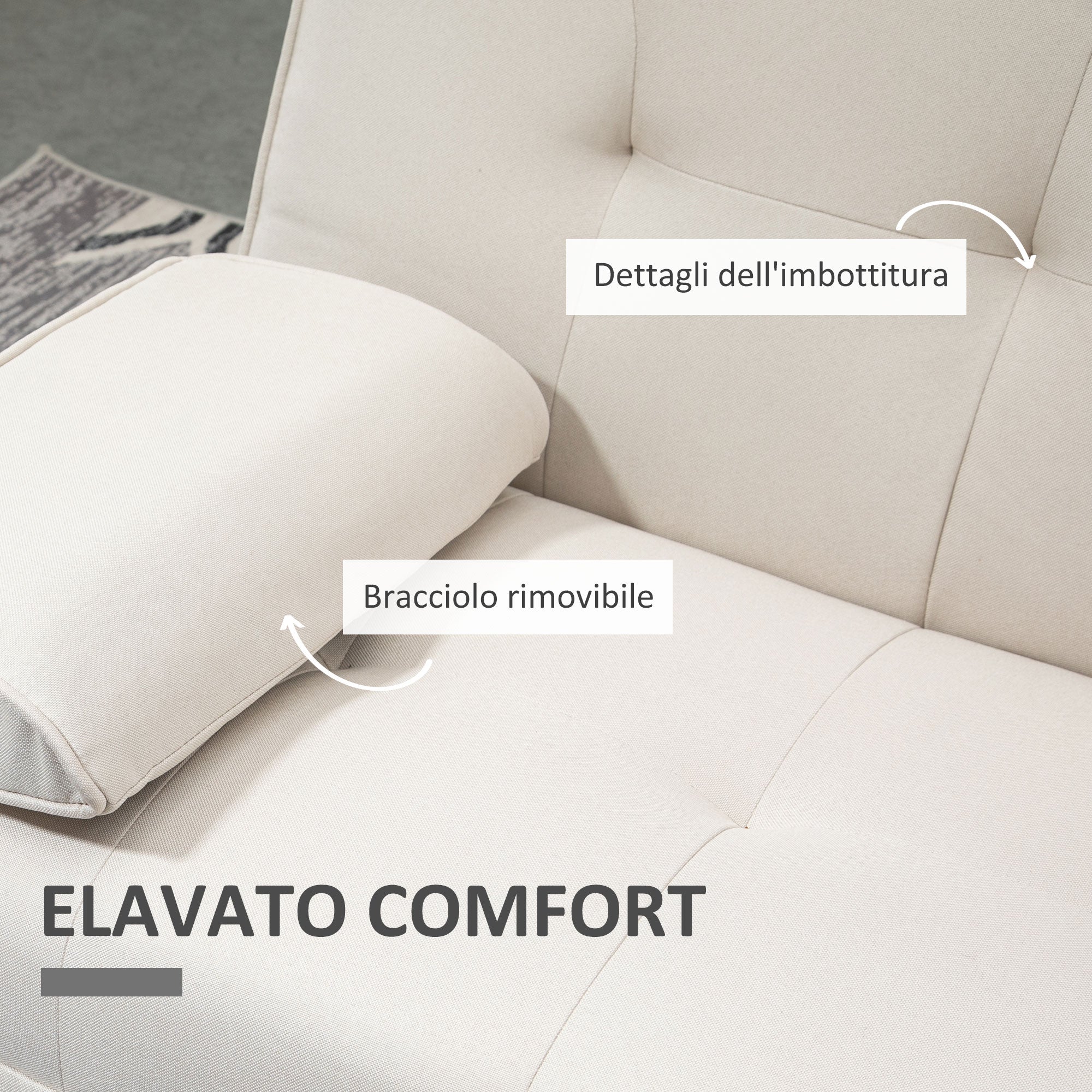 Easycomfort Divano Letto 3 Posti Reclinabile with Rivestimento Effetto Lino e Tavolino a Ribalta, Beige