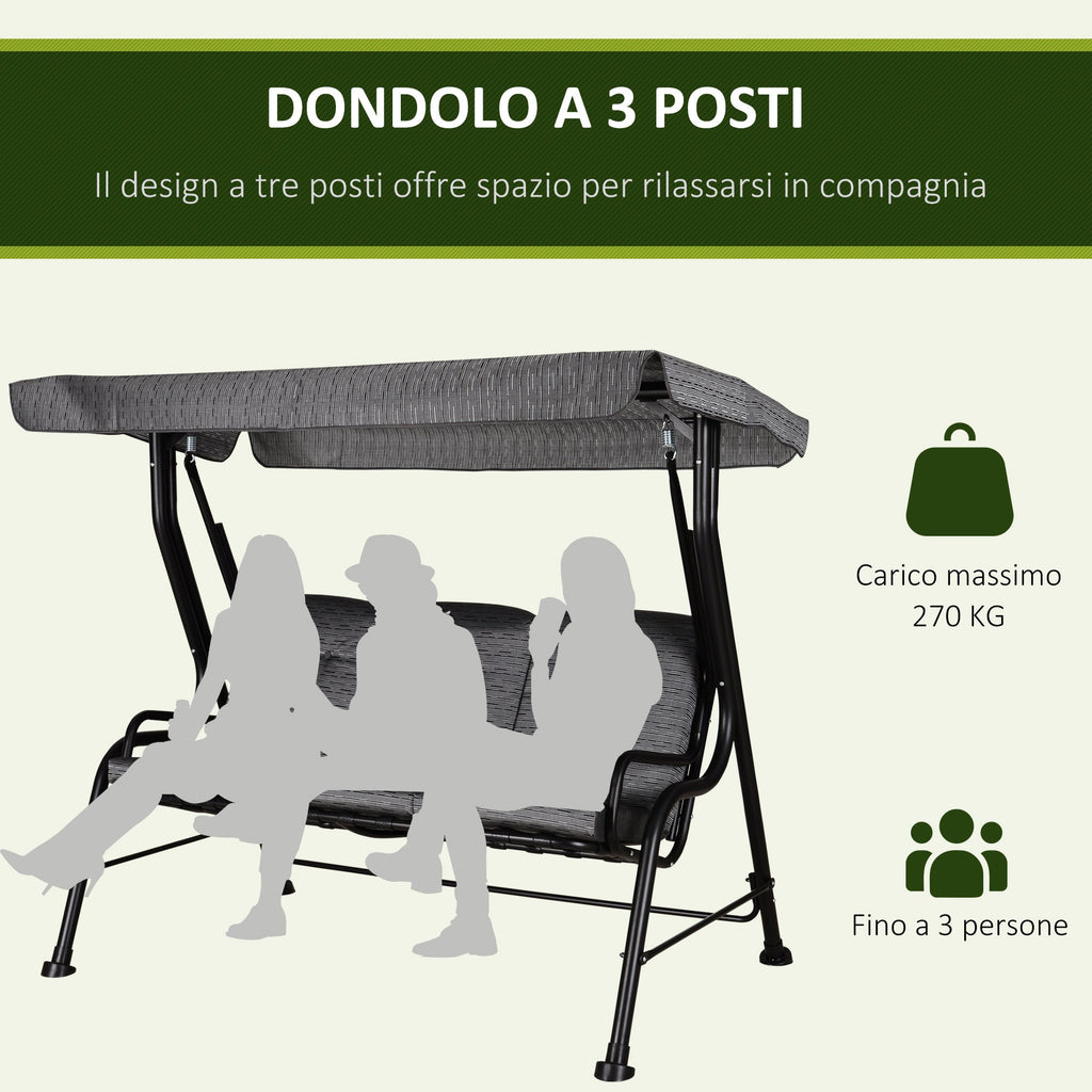 EASYCOMFORT schommelbank 3-persoons met verstelbaar dak, 200x120x170 cm, zwart