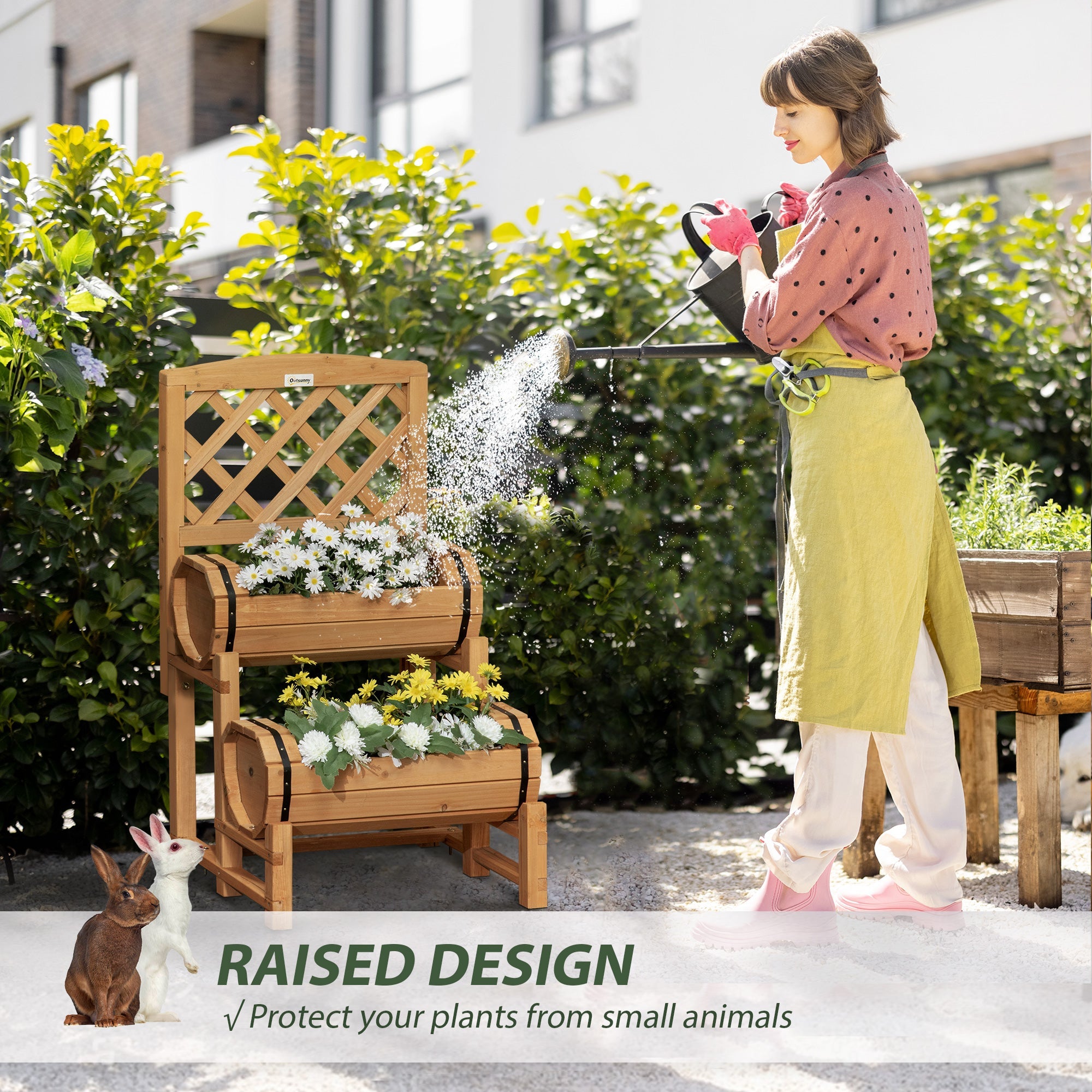 Easycomfort Fioriera da Esterno a Mezza Botte in Legno d'Abete with Design Verticale Rialzato, 45x45x80 cm