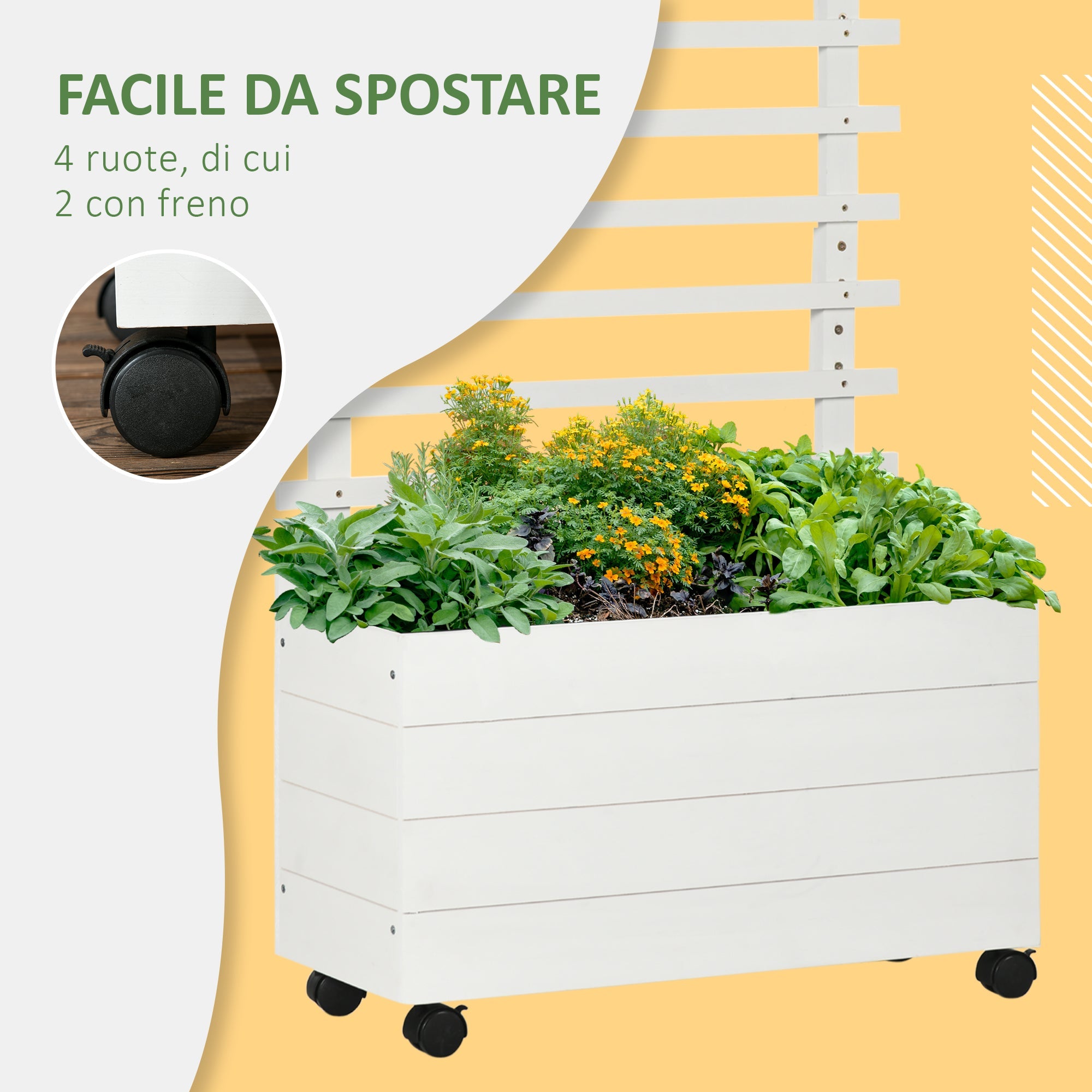 Easycomfort Fioriera Verticale with 4 Ruote e Traliccio per Piante Rampicanti in Legno, 76x30x155cm, white
