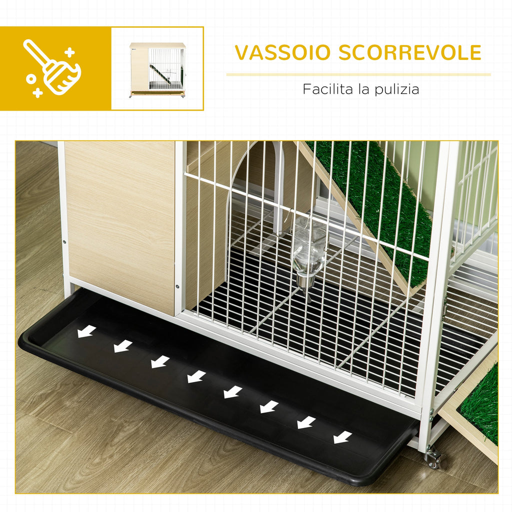 Easycomfort Gabbia per Conigli with Serbatoio d'Acqua e Vassoio Estraibile, in Truciolato, Acciaio e PVC, 78x52.5x76.5 cm
