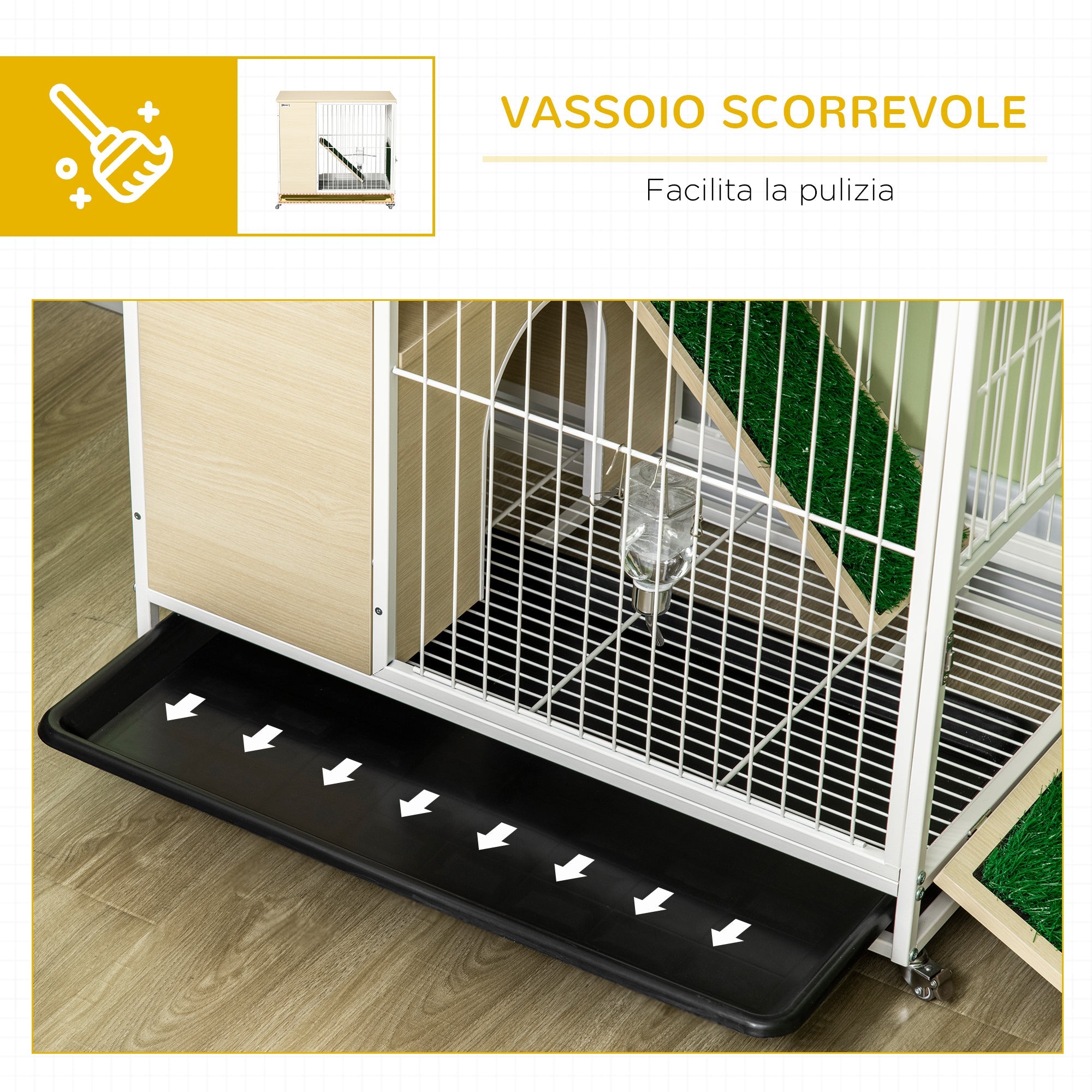 Easycomfort Gabbia per Conigli with Serbatoio d'Acqua e Vassoio Estraibile, in Truciolato, Acciaio e PVC, 78x52.5x76.5 cm