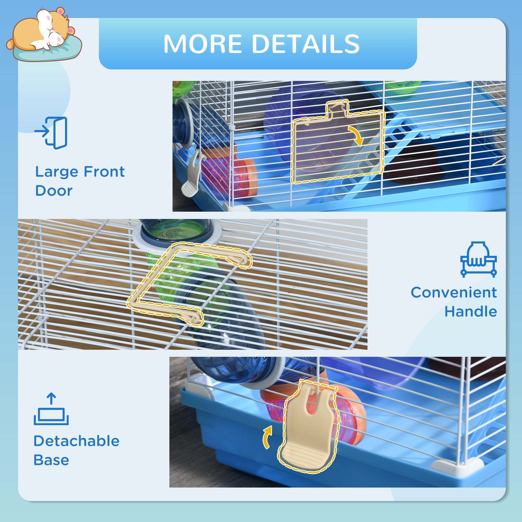 EASYCOMFORT 2-Tier Hamster Cage with Water Tank, Tray, Tube and Hamster Wheel, 46x30x37cm