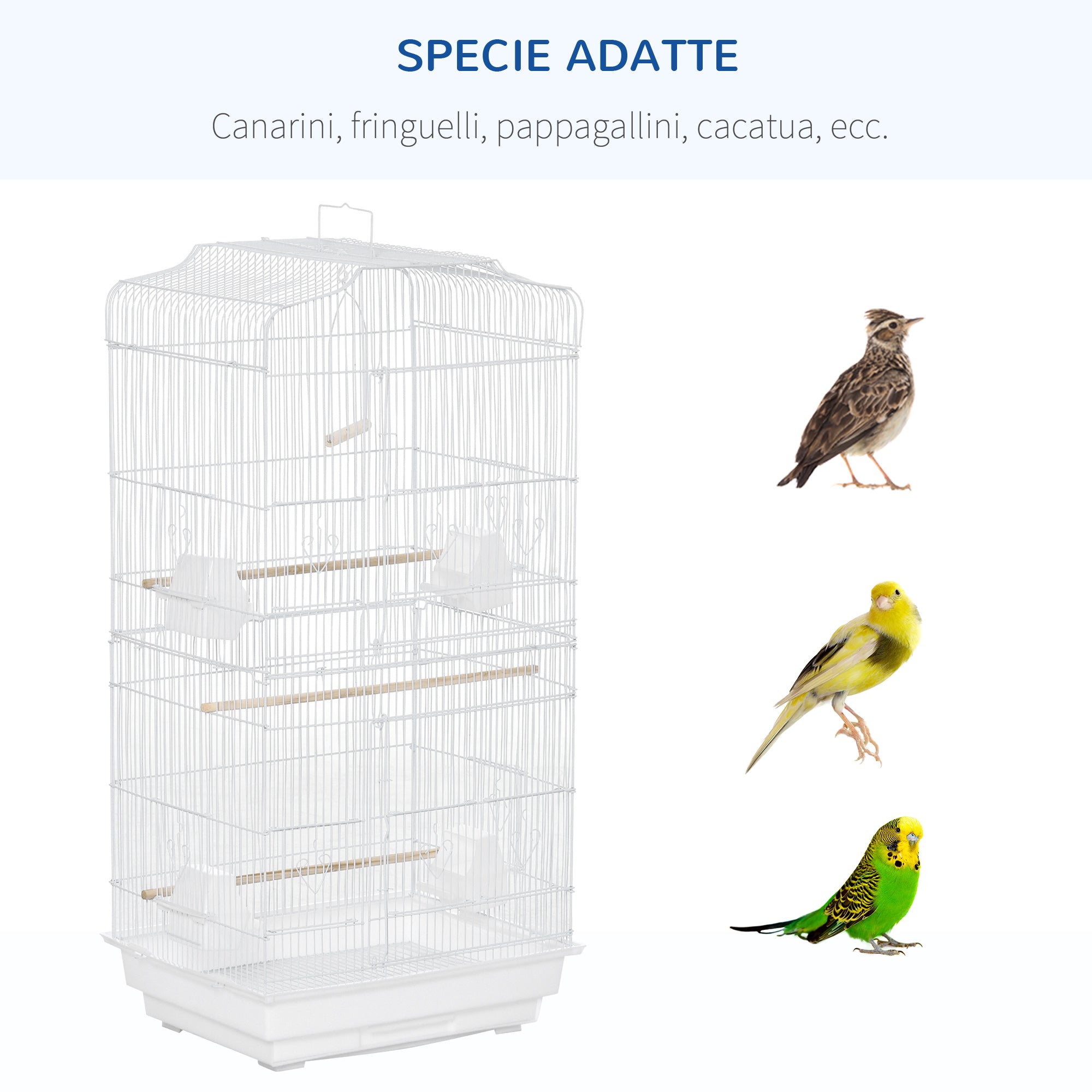 EASYCOMFORT Bird Cage with Perches, Swing and Bowls, Aviary in Metal and Plastic, 46.5x35.5x92cm, White