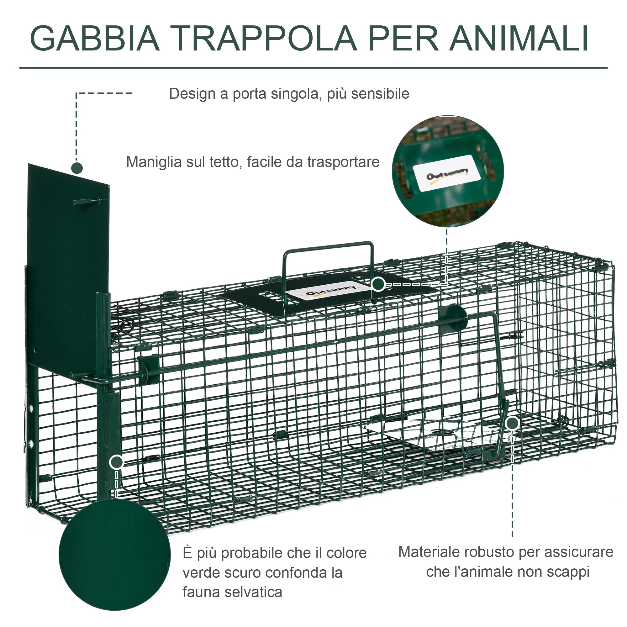 EASYCOMFORT Trap Cage for Live Animals with Single Door, 60x18x20cm, Green