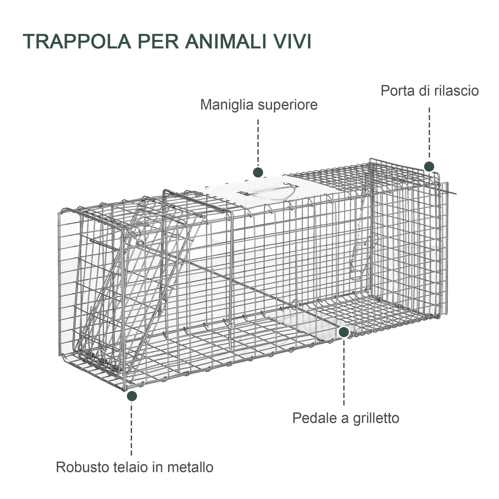 EASYCOMFORT Foldable Trap Cage for Live Animals in Steel, 81x26x34.5cm, Silver