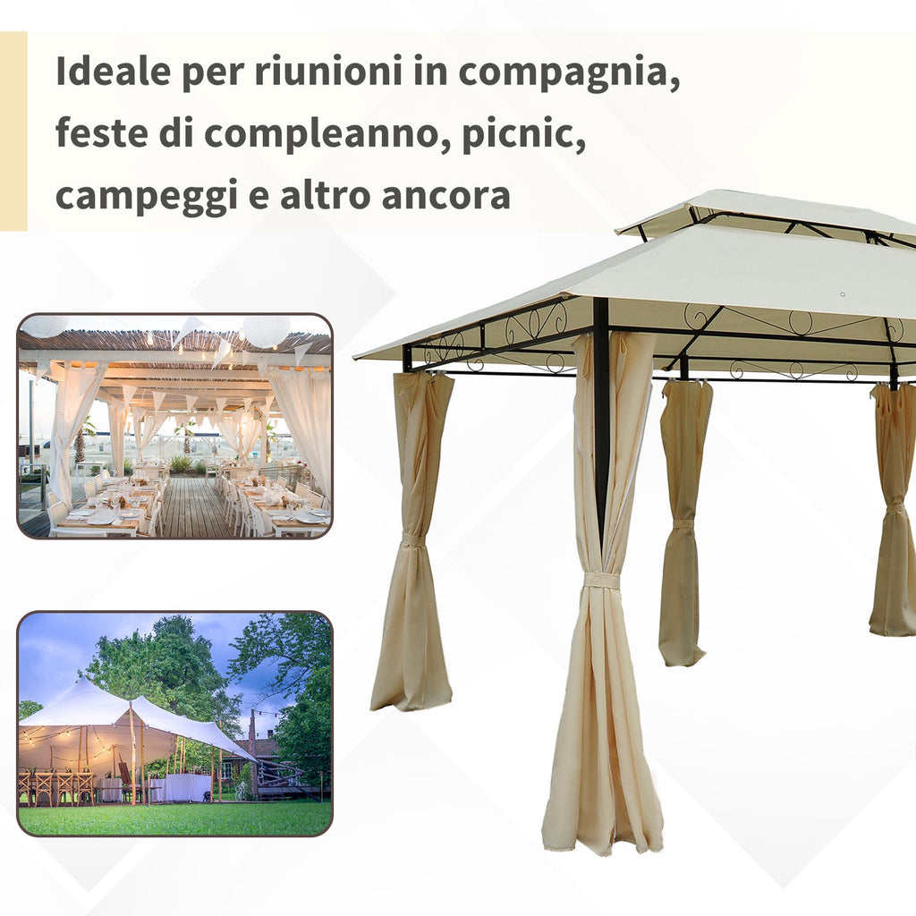 Easycomfort Gazebo da Giardino 3x4 m with Tende e Tetto a 2 Livelli white Crema