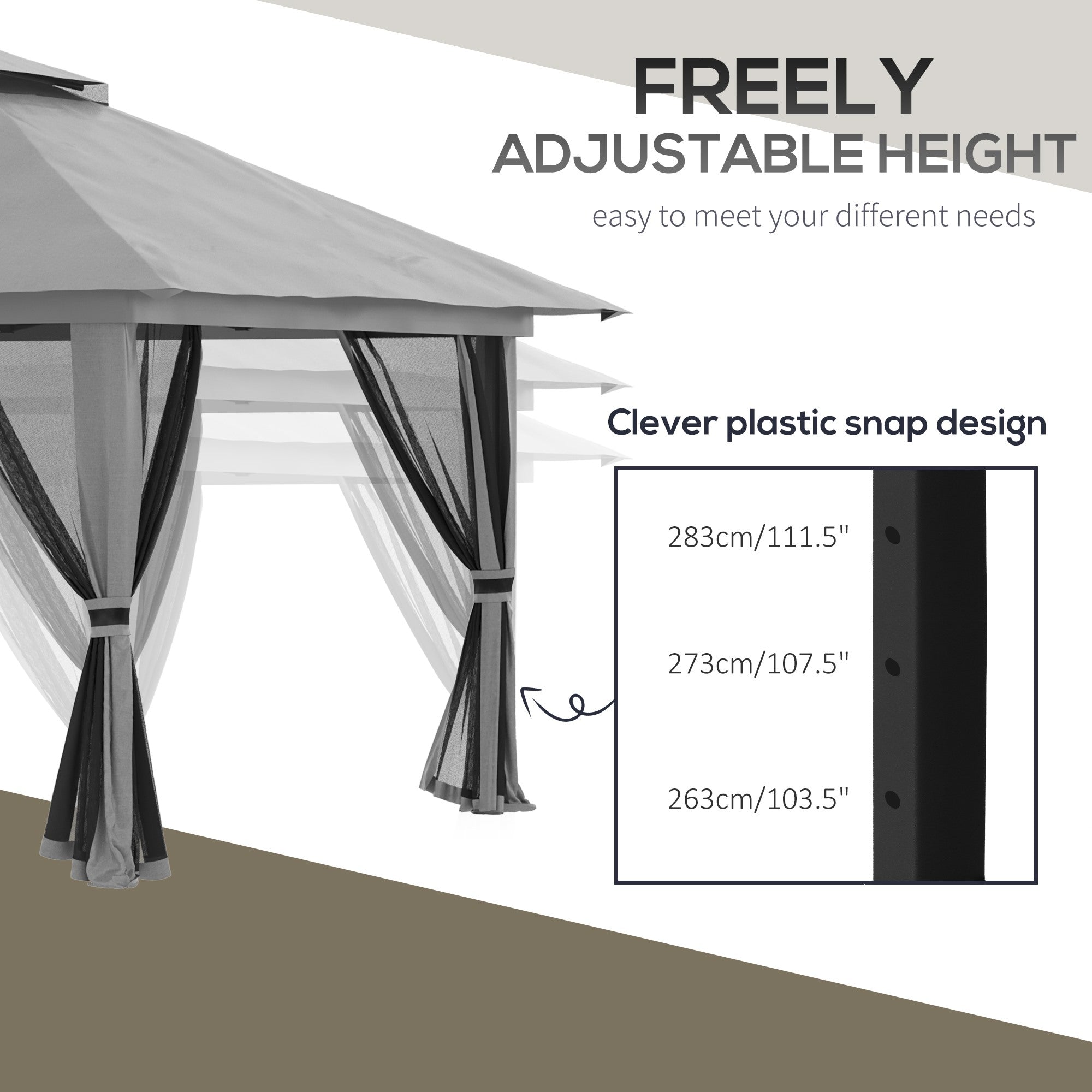 Easycomfort Gazebo Pieghevole 4x4 with Borsa da Trasporto, Picchetti, Funi e Sacchi di Sabbia Inclusi, 392x392x283 cm, Grigio
