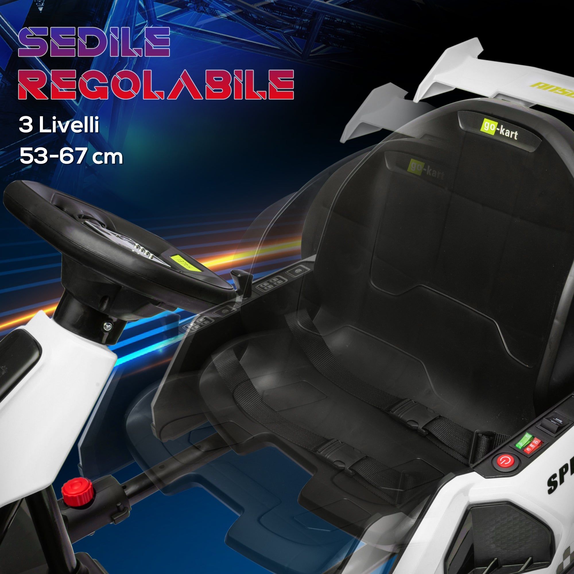 Easycomfort Go Kart Elettrico per Bambini 6-12 Anni 24V 12km/h with Seggiolino Regolabile, white