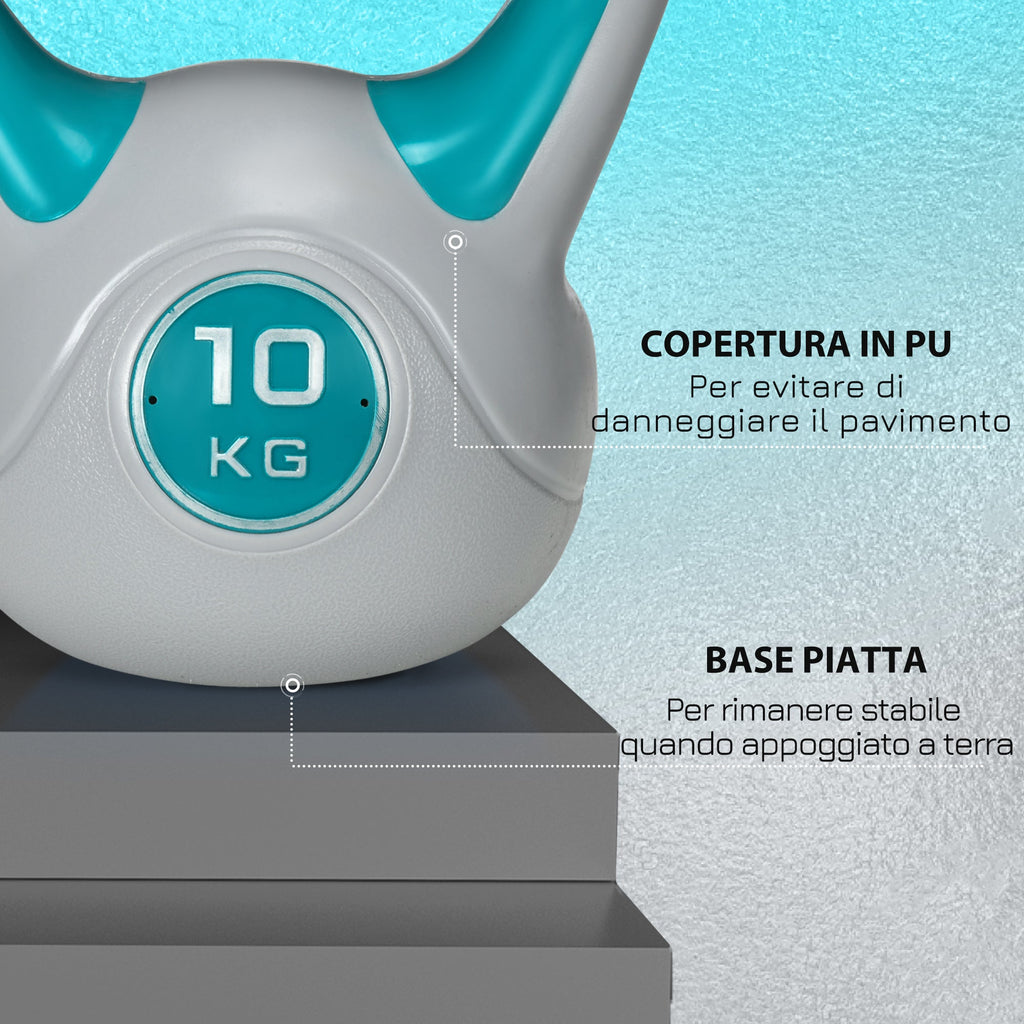 Easycomfort Kettlebell 10kg in PU e Sabbia with Base Piatta e Impugnatura per Stacchi, Squat e Sollevamenti, 22x16x26 cm, Verde Scuro