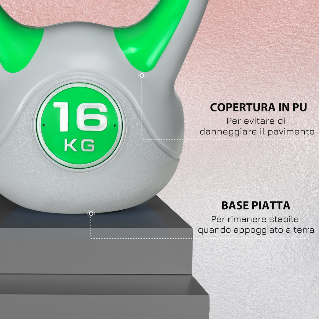 EasyComfort kettlebell 16 kg – PU, platte basis, groen