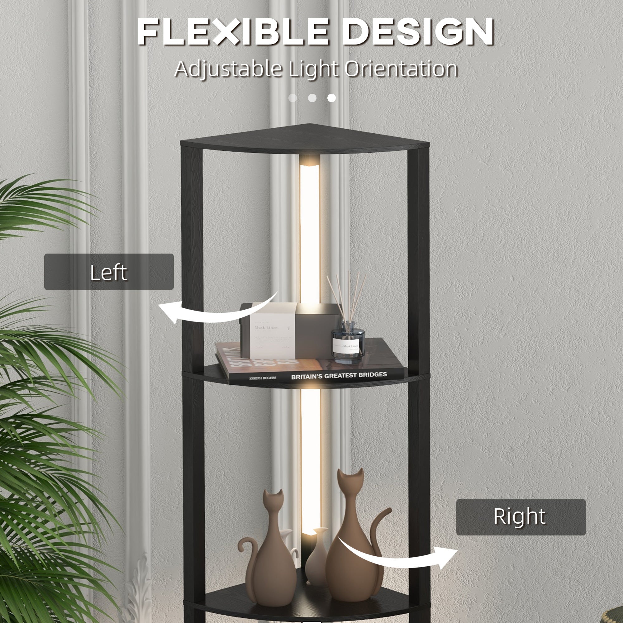 EasyComfort Kolom-vloerlamp MDF, 4 planken, LED 3000K, 41x29.5x163.5 cm