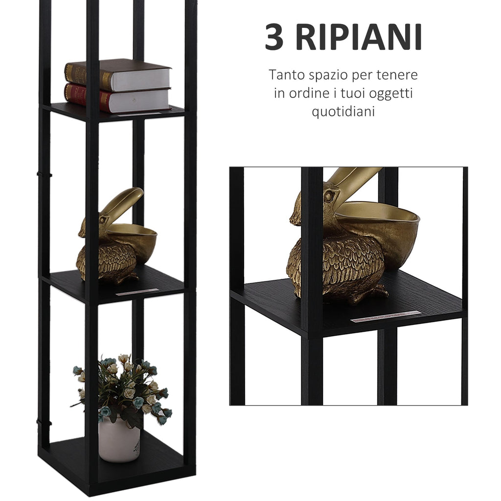 Easycomfort Lampada Lampadina da Terra Salvaspazio with Ripiani Durevole Cotone, MDF 26 x 26 x 160 cm black, bianco