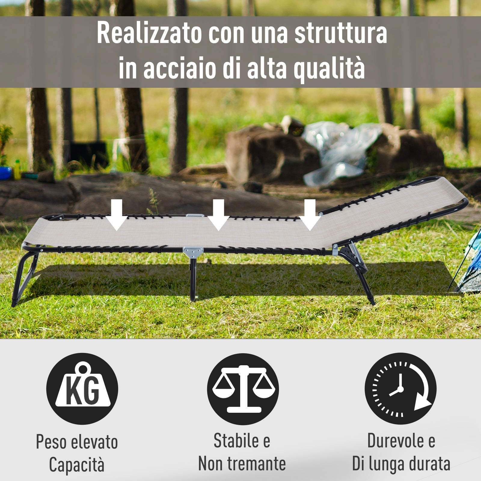 Easycomfort Lettino Prendisole in Acciaio e Tessuto Traspirante with Schienale Reclinabile, 197x58x30 cm