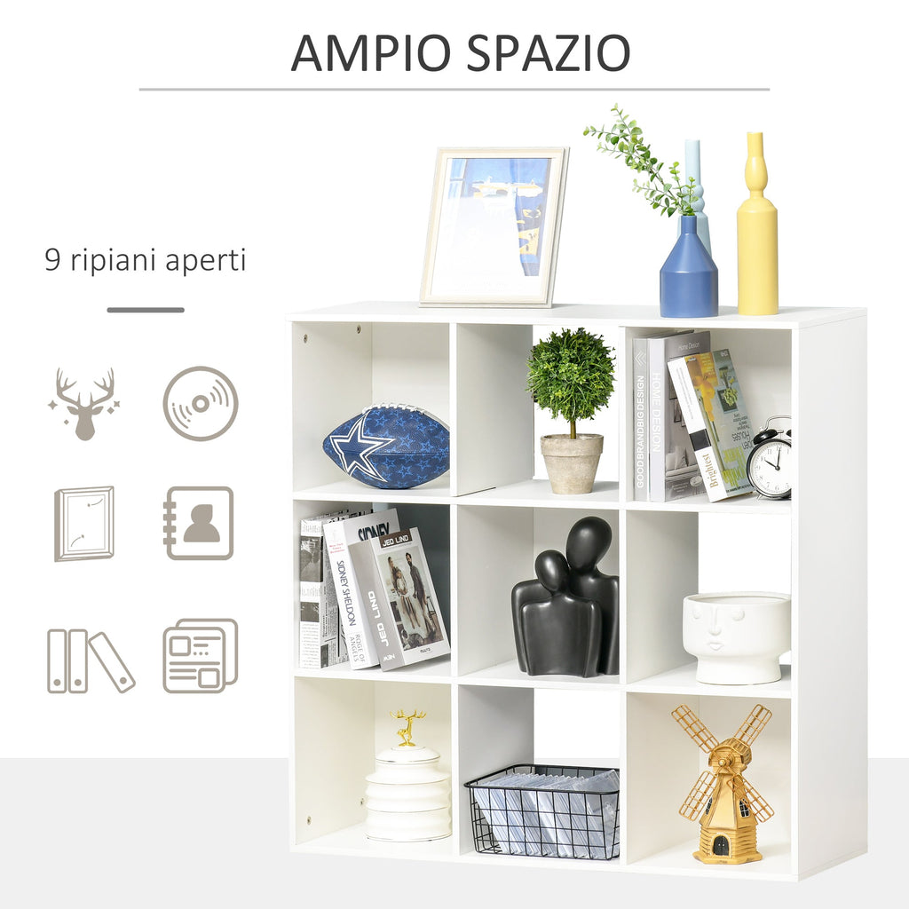 Easycomfort Libreria Bianca per Casa e Ufficio, Scaffale dal Design Moderno with 9 Scomparti in Legno, 91.5 x 29.5 x 91.5 cm