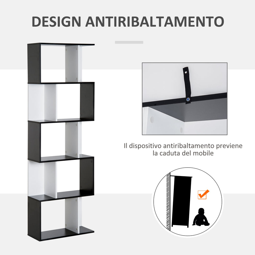 Easycomfort Libreria Moderna 5 Ripiani Pratici Finitura Eccellente, Superficie Liscia e a Prova di Umidità in Legno Truciolato black 60×24×184.5cm