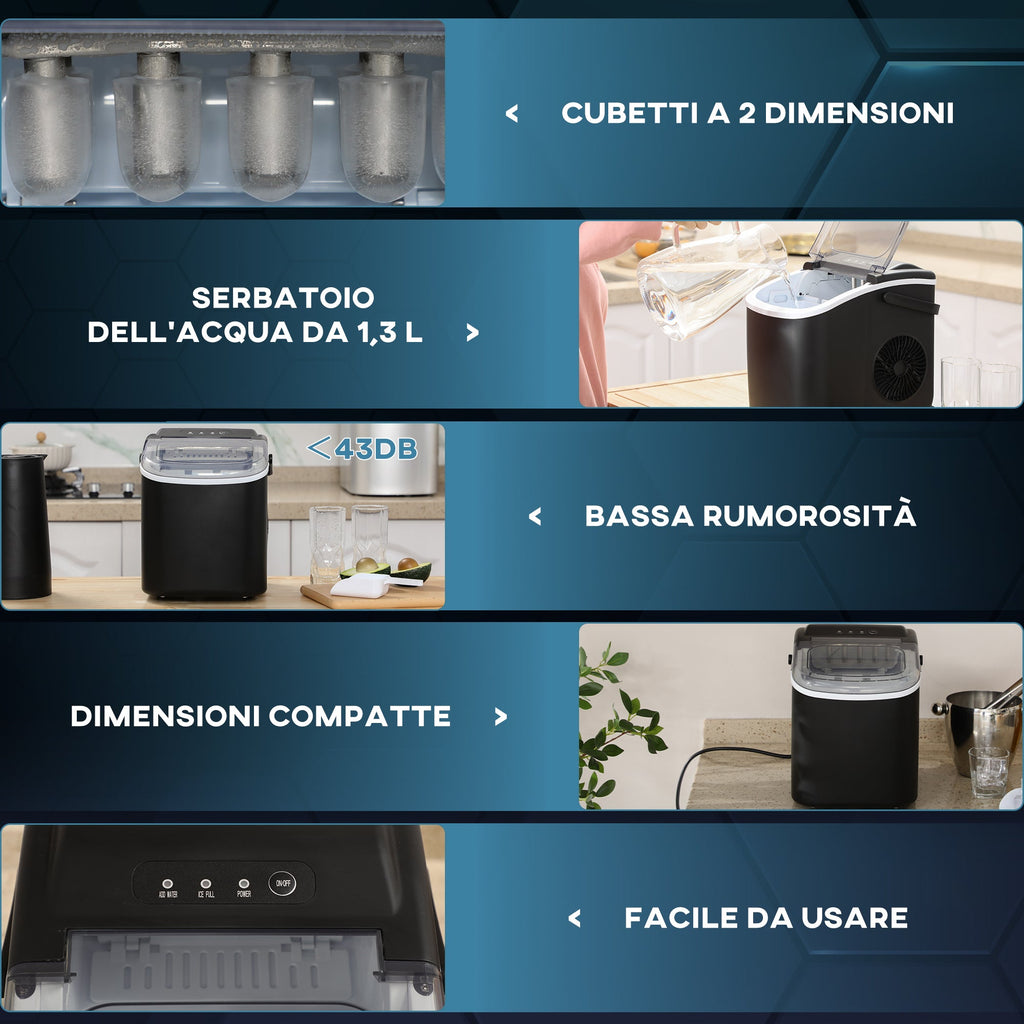 Easycomfort Macchina del Ghiaccio da 9 Cubetti in 6-12 Minuti with Cestello e Paletta Inclusi, 23.8x30.5x29 cm, black