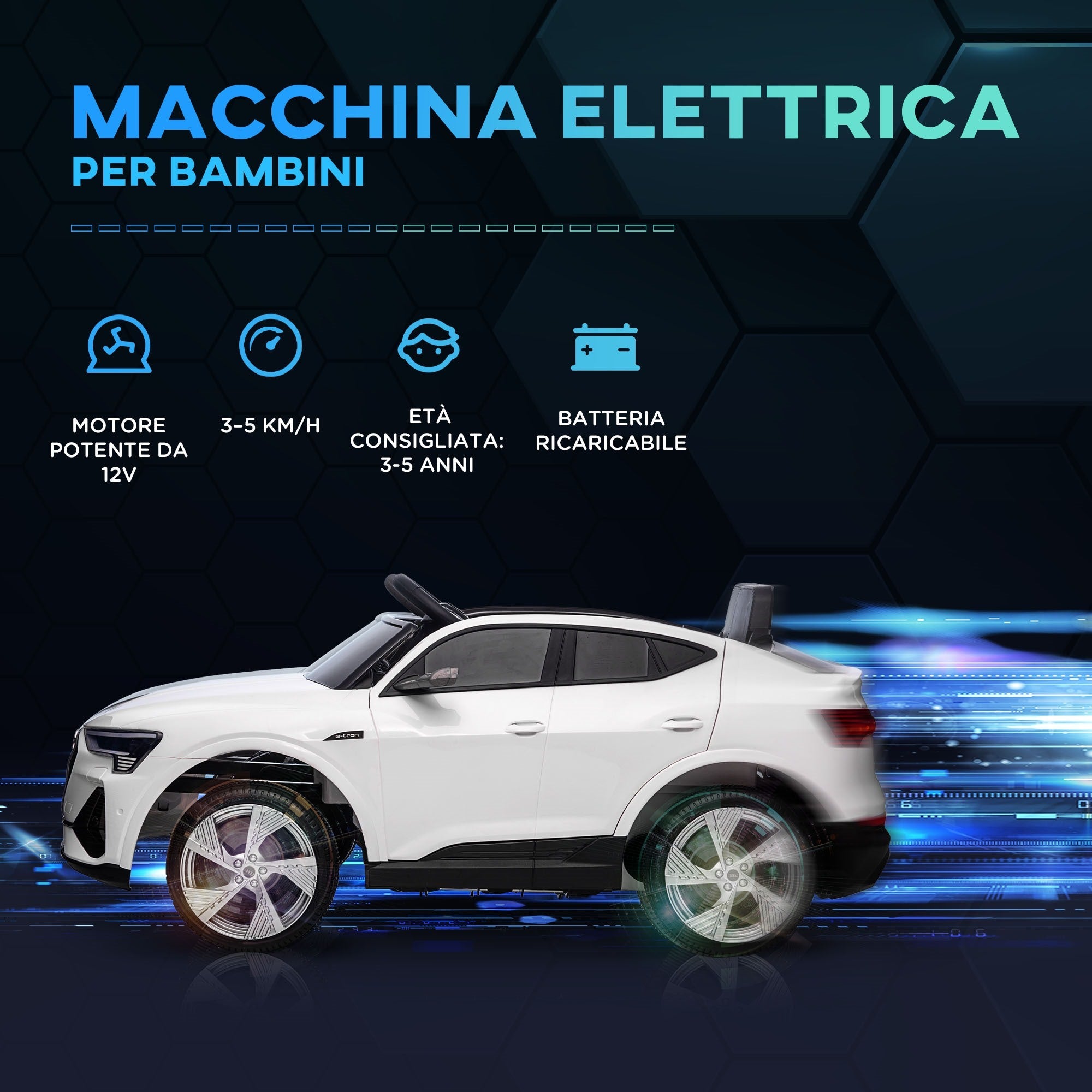 EasyComfort Auto Elettrica per Bambini 3-5 Anni, Macchina 12V with Telecomando e Luci Colorate, Velocità Fino a 8km/h, white