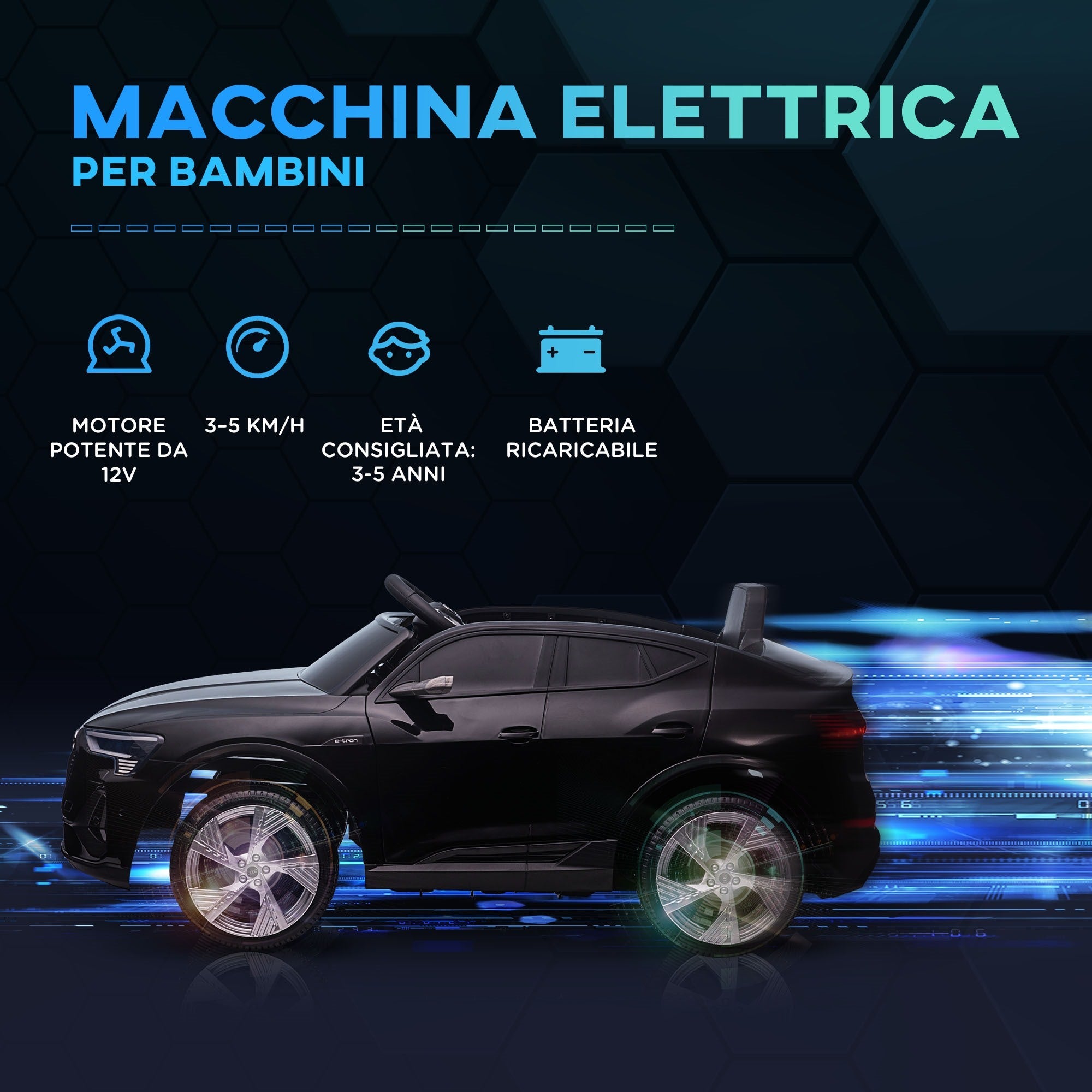 EasyComfort Macchina Elettrica per Bambini 3-5 Anni with Telecomando e cinture di sicurezza, Auto a 12V with Luci e Musica, 3-8km/h, black