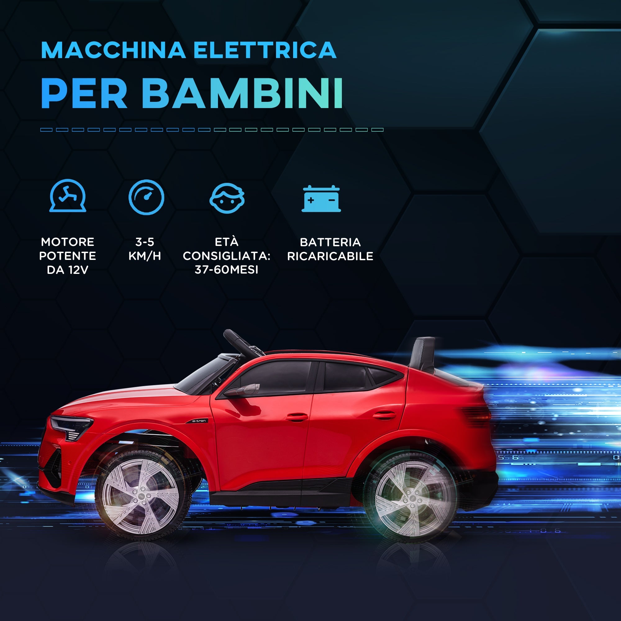 EasyComfort Macchina Elettrica per Bambini 3-5 Anni 12V with Telecomando, Auto with Luci e Musica, Velocità 3-8km/h, Luci e Musica, Rosso