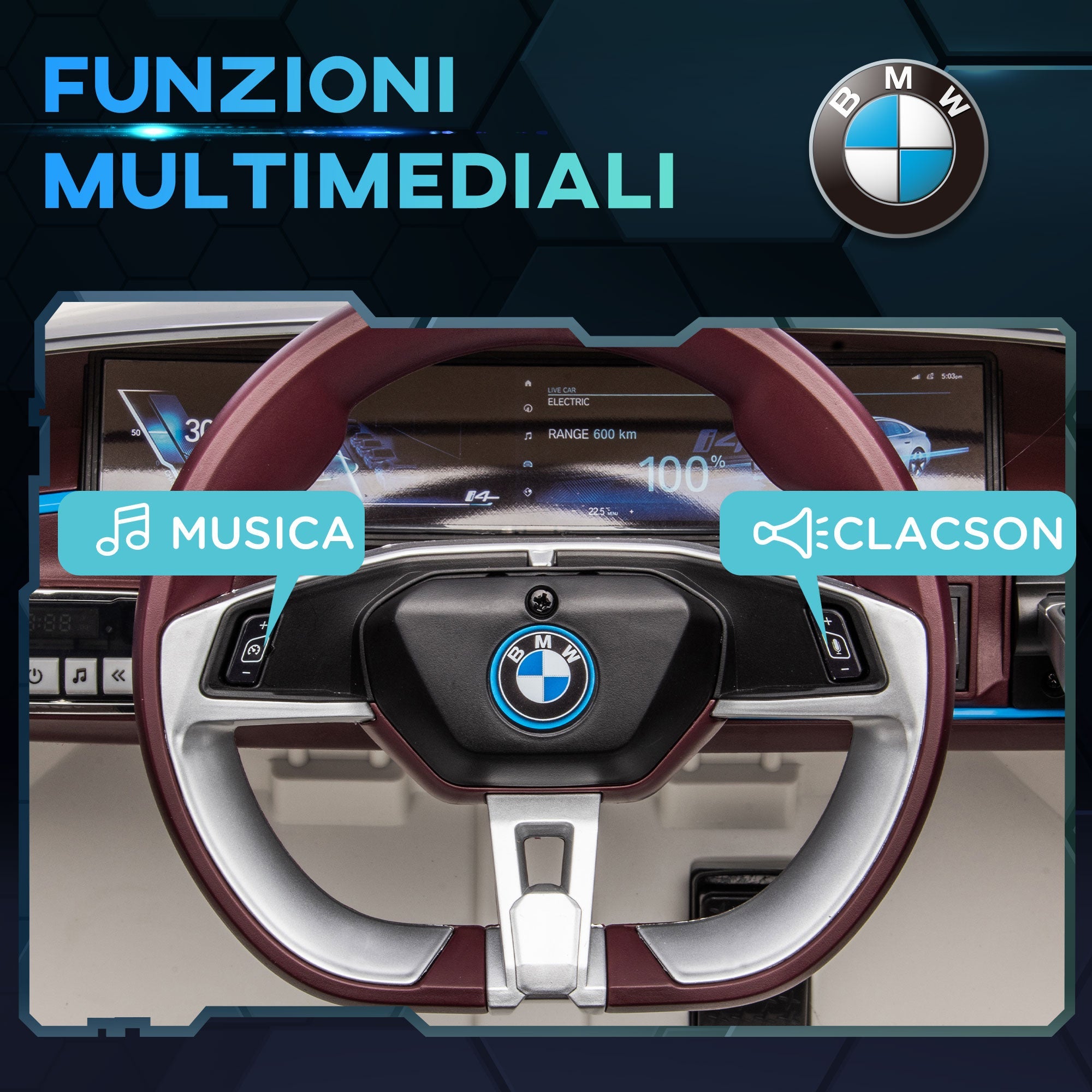Easycomfort Macchina Elettrica per Bambini 3-6 Anni with Licenza BMW with Telecomando, Clacson e Fari, 115x67x45 cm, Bianca