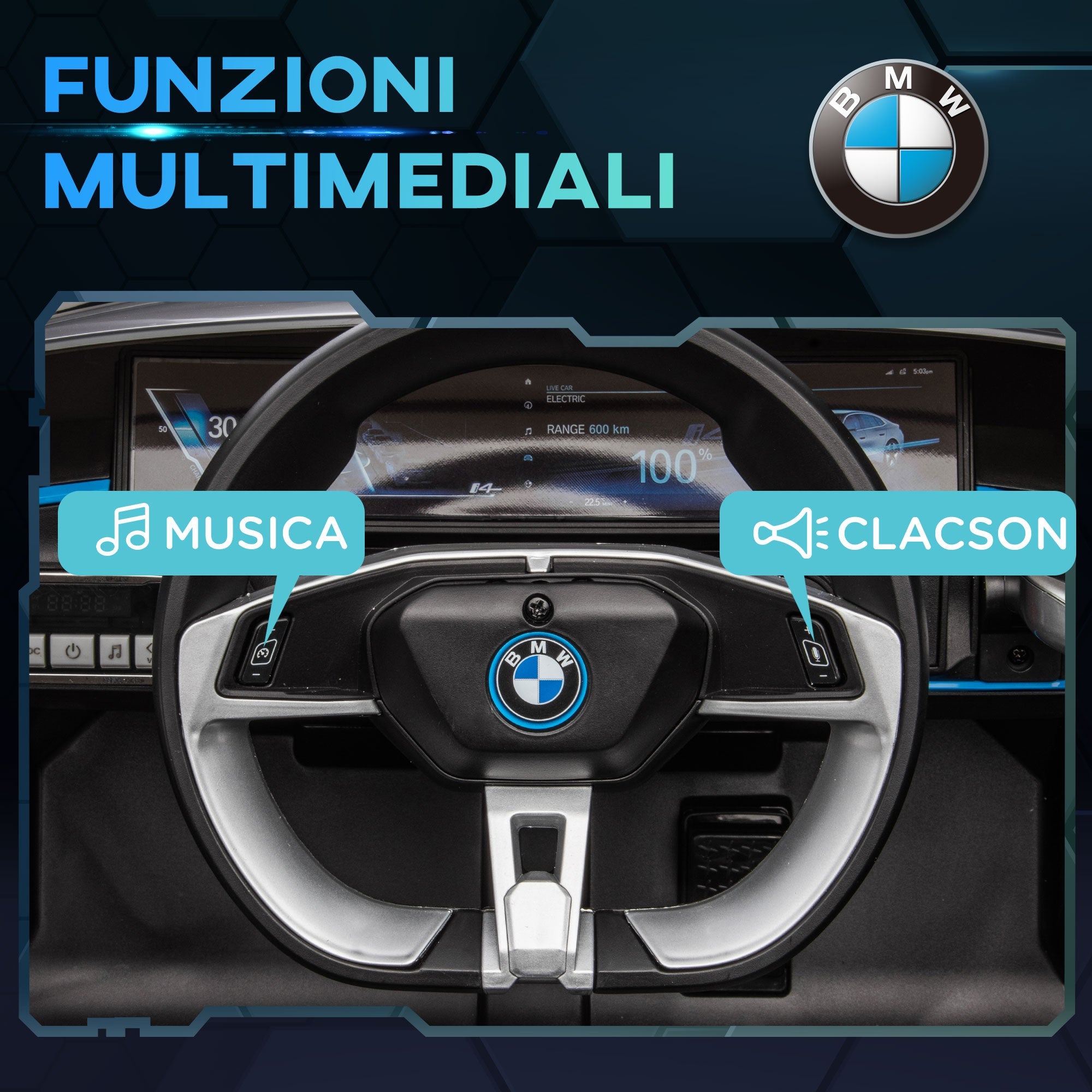 Easycomfort Macchina Elettrica per Bambini 3-6 Anni with Licenza BMW with Telecomando, Clacson e Fari, 115x67x45 cm, Nera