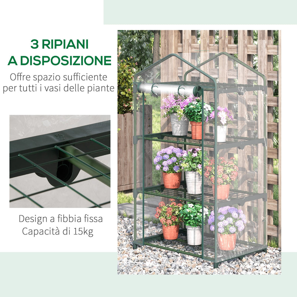 Easycomfort Mini Serra with Copertura in Plastica, Telaio in Acciaio with 3 Ripiani, 69x49x125cm, Trasparente