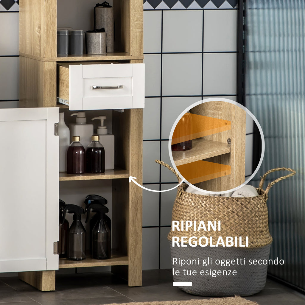 Easycomfort Mobile Bagno Alto in Truciolato with un Cassetto, 2 Armadietti e 2 Ripiani Aperti Regolabili, 37x30x184 cm