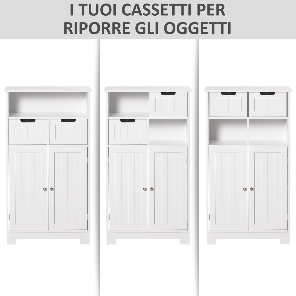 Easycomfort Mobile Bagno Multiuso Salvaspazio, Armadietto da Bagno with Armadietto 2 Ante, Mensola e 2 Cassetti Regolabili, 60x30x108.8cm, white