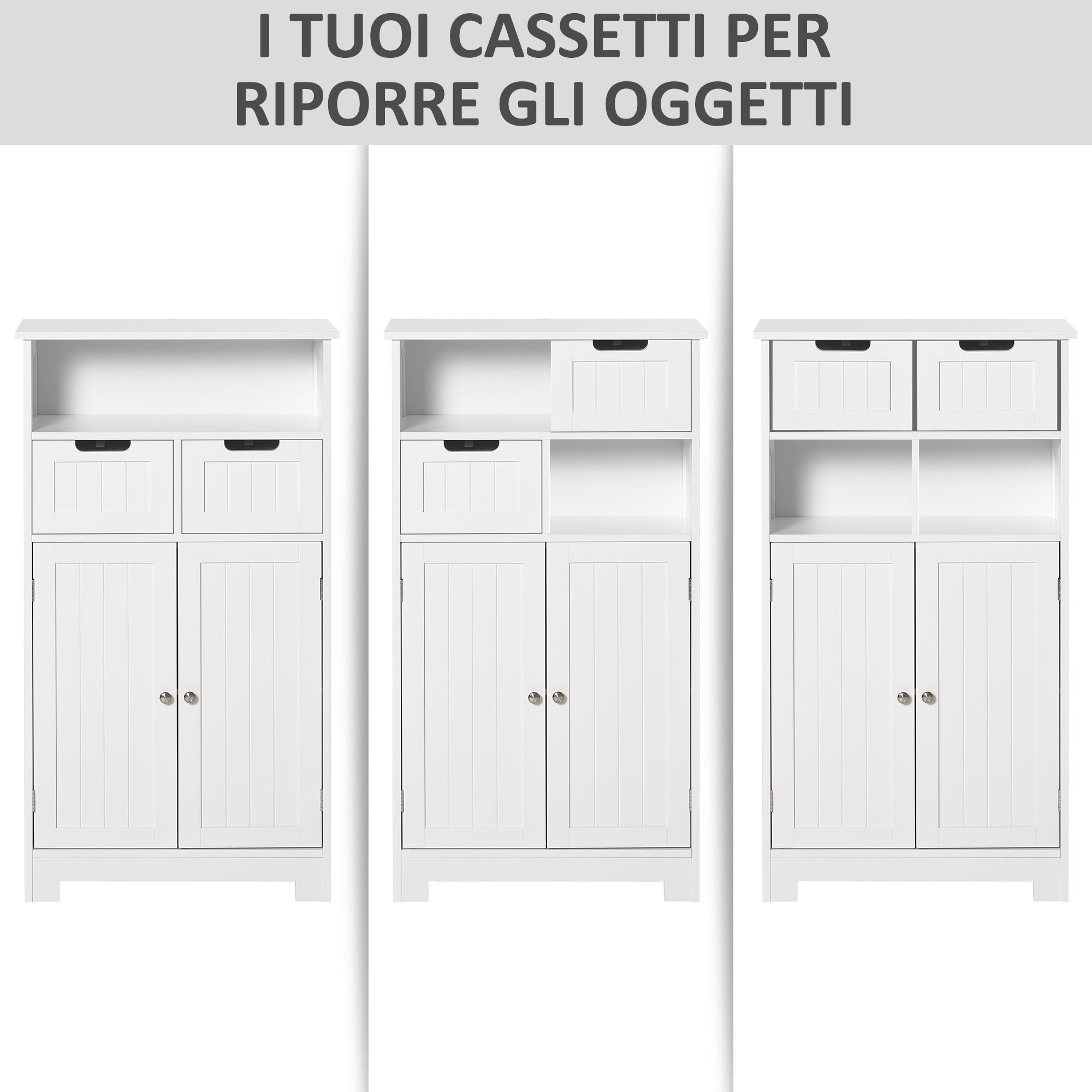 Easycomfort Mobile Bagno Multiuso Salvaspazio, Armadietto da Bagno with Armadietto 2 Ante, Mensola e 2 Cassetti Regolabili, 60x30x108.8cm, white