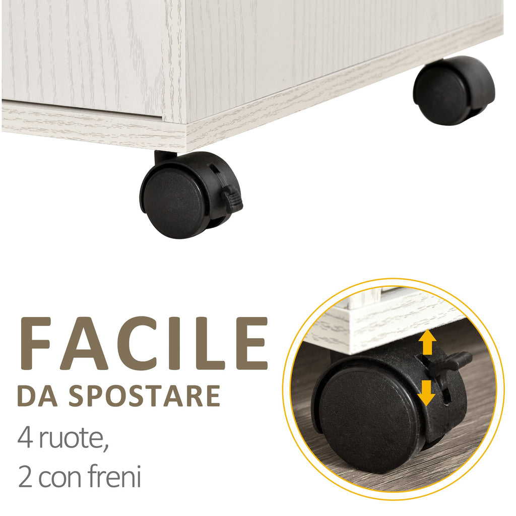 Easycomfort Mobile Cucina Multiuso with Ruote, Armadietto e Ripiano per Microonde, Credenza Alta in Legno Truciolare, 60.4x40.3x97cm white